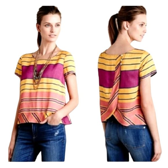Maeve Tops - Anthropologie Maeve Purple, Gold & Black Striped Tulip Back Bennett Blouse 12